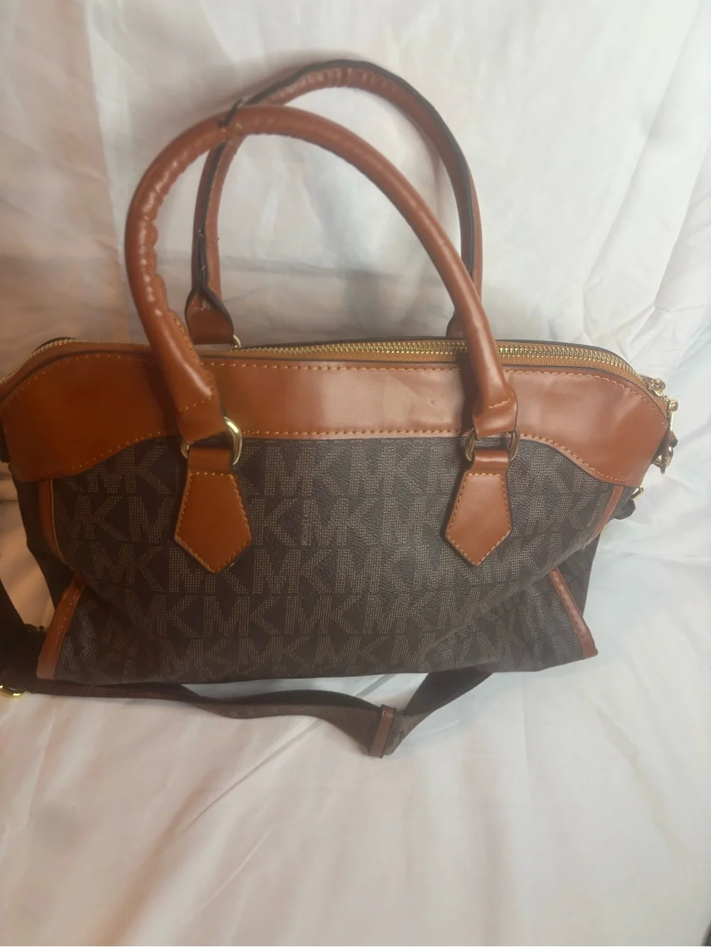 Michael Kors Brown and Tan MK Signature Duffel Bag